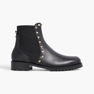 Valentino Garavani Black Leather Rockstud Almond toe Chelsea Ankle Boots EU 39